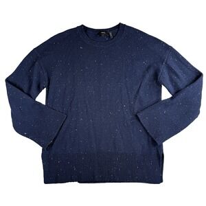 Theory Sweater Womens S Navy Blue Fleck Wool Cashmere Blend Side Slits Preppy